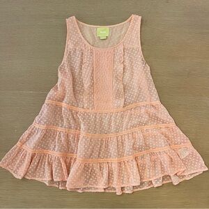 Maeve Peach Textured Swiss Dot Tiered Ruffle Swing Top Size S Coquette Boho